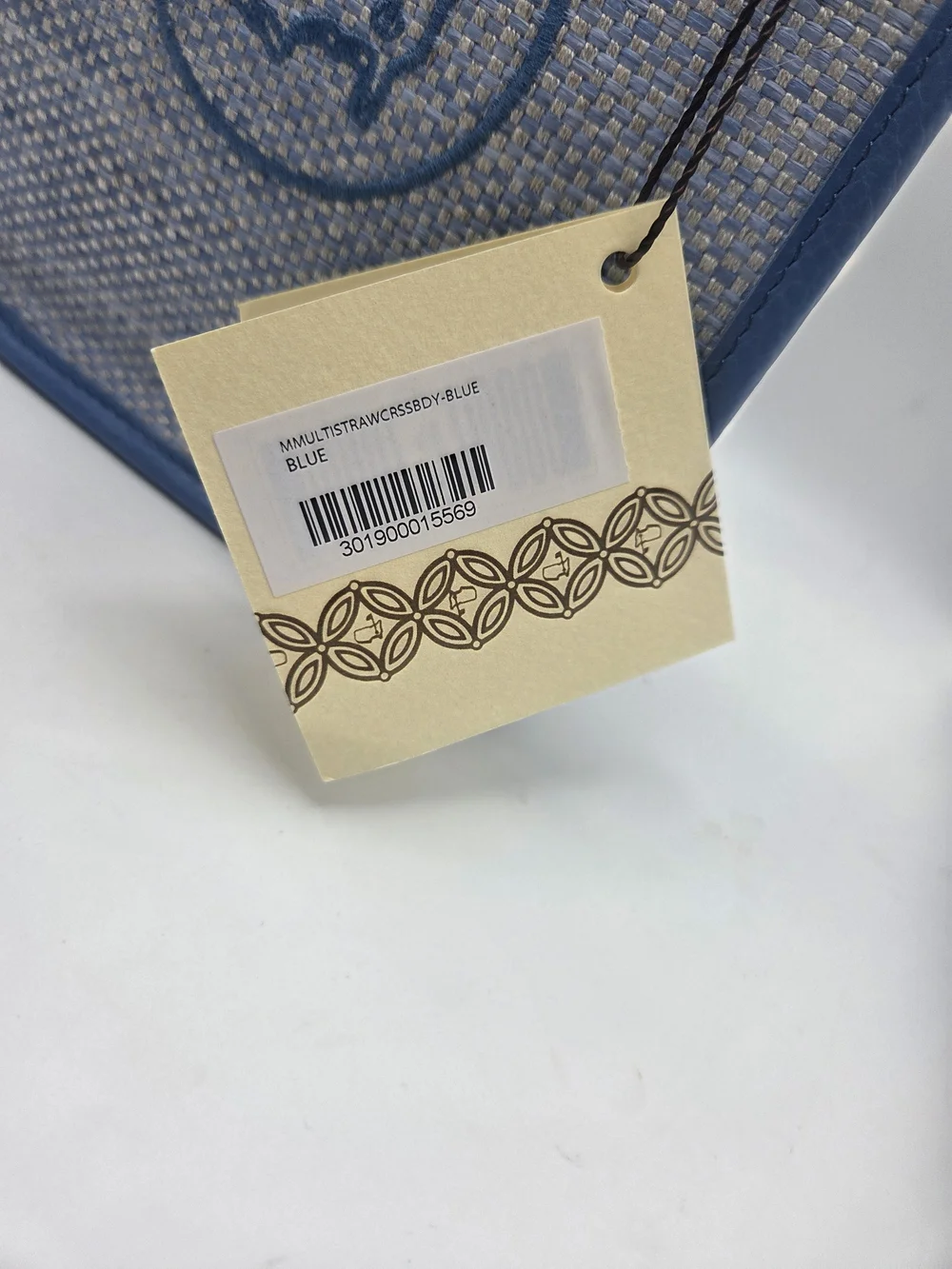 Masters 2026 Handmade Blue Leather Woven Straw Crossbody Purse Bag - Picture 5 of 6